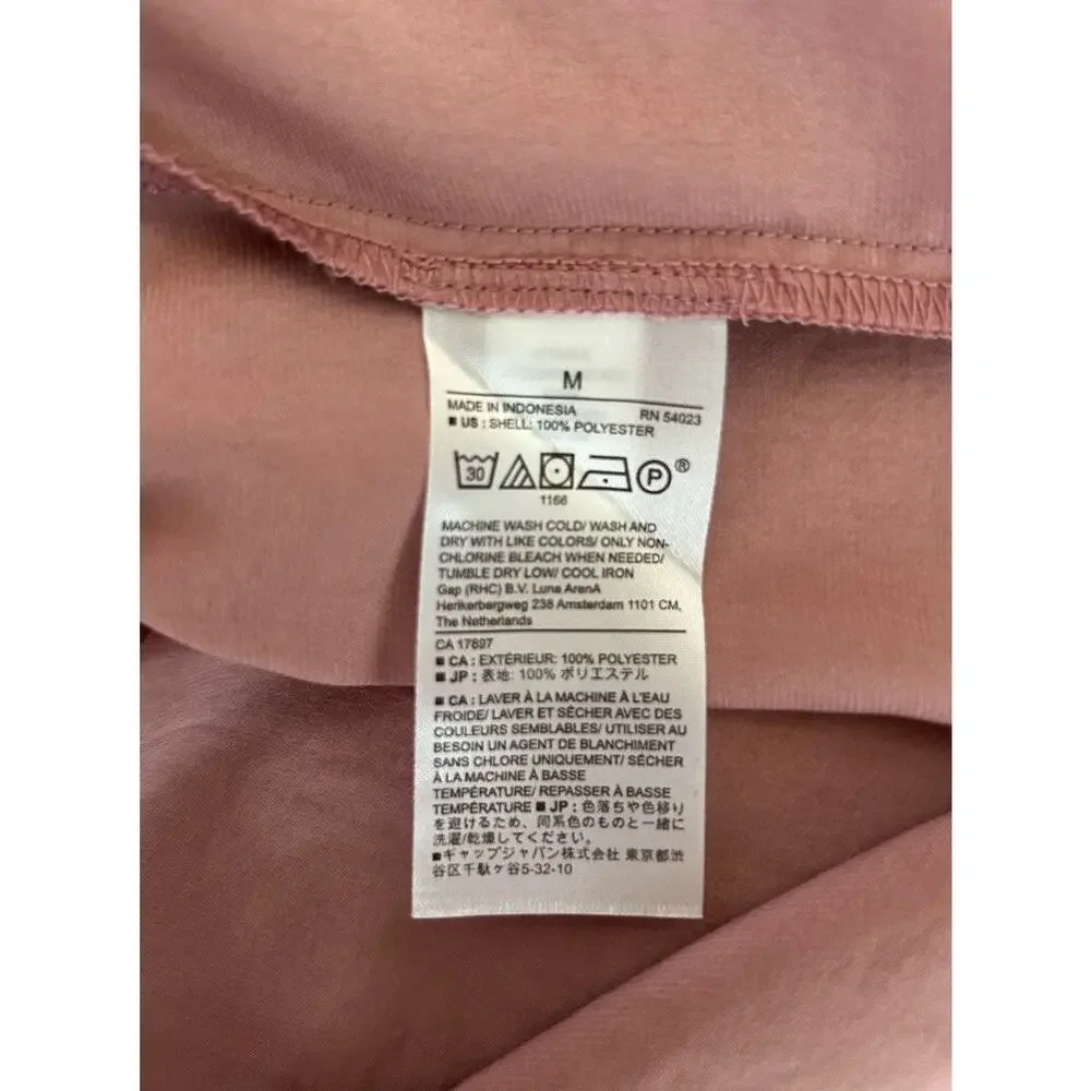 Banana Republic Pink Satin Blouse Size Med V-Neck Pleated Puff Long Sleeve Top